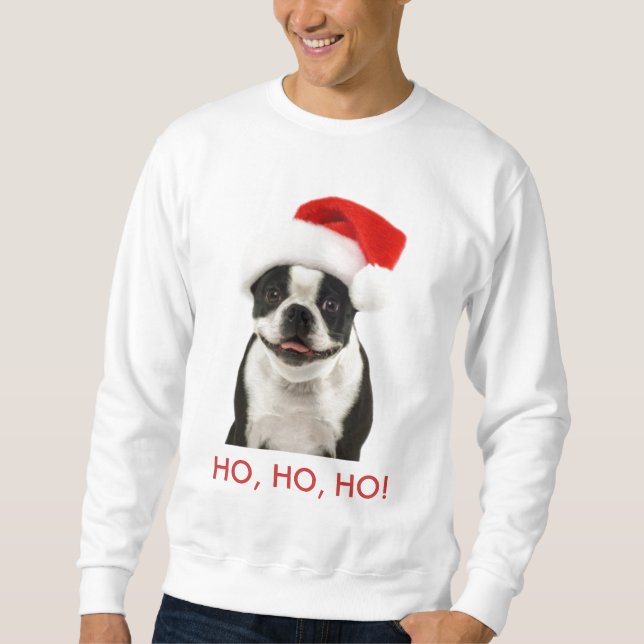 Sudadera Boston Terrier Santa HO, HO, HO camiseta (Anverso)