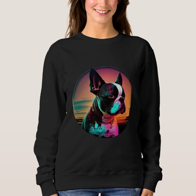 Sudadera Boston Terrier Synthwave 80s Retrowave Aesthetic   (Anverso)