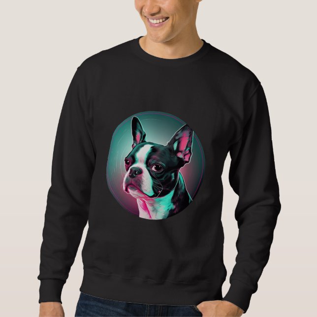 Sudadera Boston Terrier Synthwave 80s Retrowave Aesthetic (Anverso)