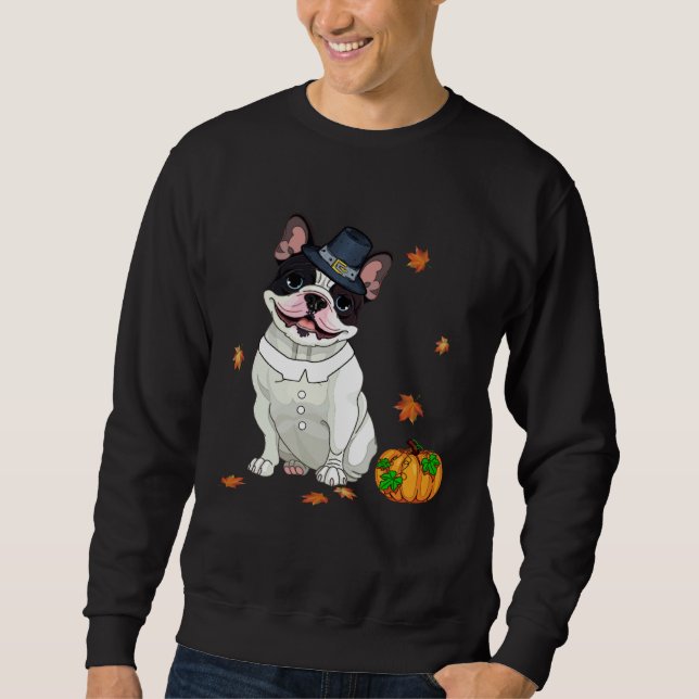 Sudadera Boston Terrier Thanksgiving Costume Pilgrim Turkey (Anverso)