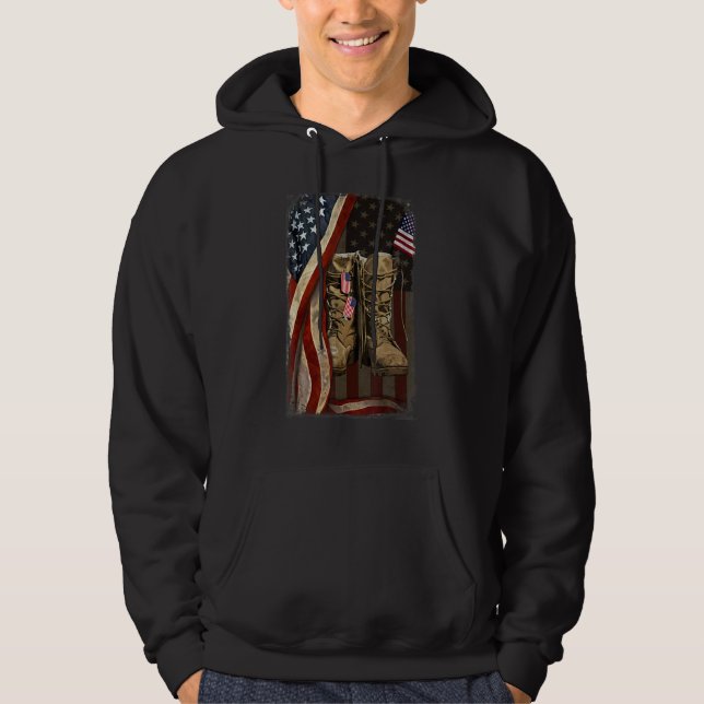 Sudadera Botas de combate con etiqueta de perro veterano ba (Anverso)