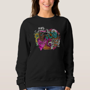 Sudadera Botas Retro de Vaquera Sombrero Girasol Turquesa O