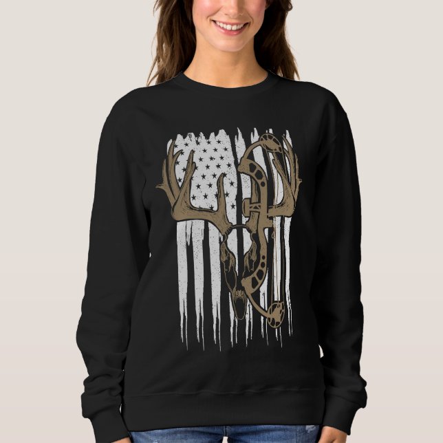 Sudadera Bow Hunting Deer American Flag Archery Hunter Men  (Anverso)