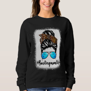 Sudadera Bowling Mom Life Leopard Messy Bun Hair Women