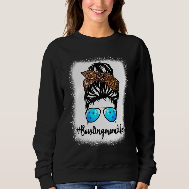 Sudadera Bowling Mom Life Leopard Messy Bun Hair Women (Anverso)