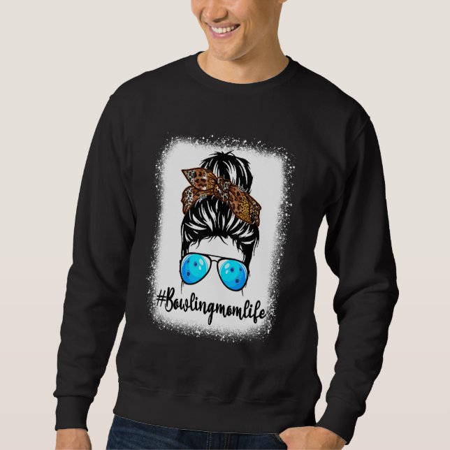 Sudadera Bowling Mom Life Leopard Messy Bun Hair Women (Anverso)
