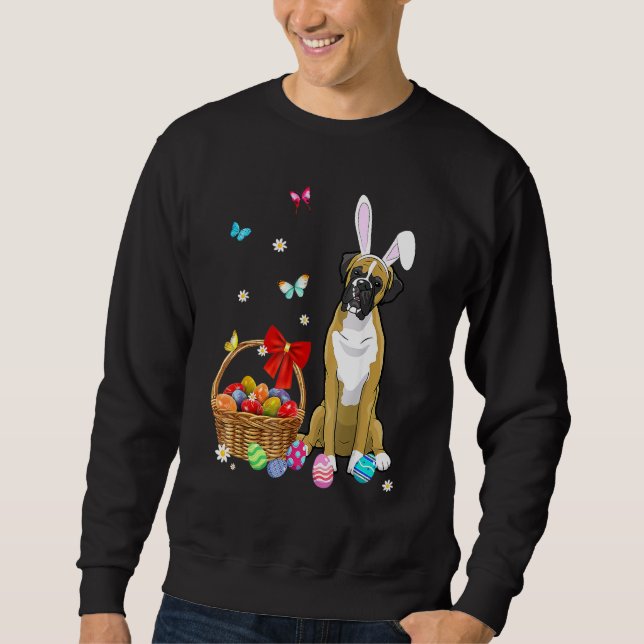 Sudadera Boxer Dog Bunny Ear Rabbit Easter Eggs Happy Easte (Anverso)