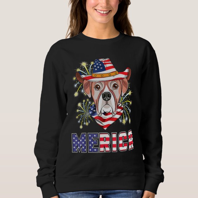 Sudadera Boxer Dog Us Flag Gorra Fuegos Artificiales Merica (Anverso)