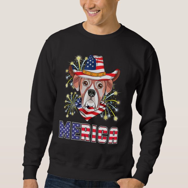 Sudadera Boxer Dog Us Flag Gorra Fuegos Artificiales Merica (Anverso)