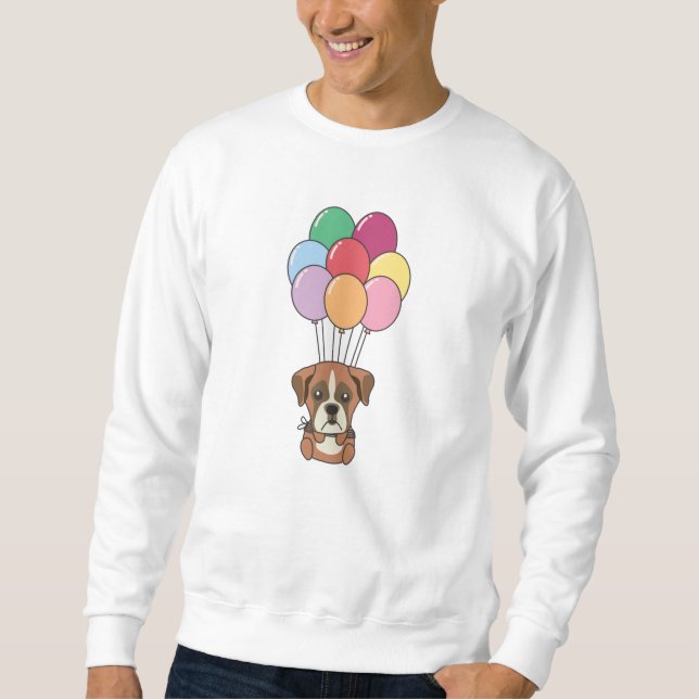 Sudadera Boxer Dog vuela con globos coloridos (Anverso)