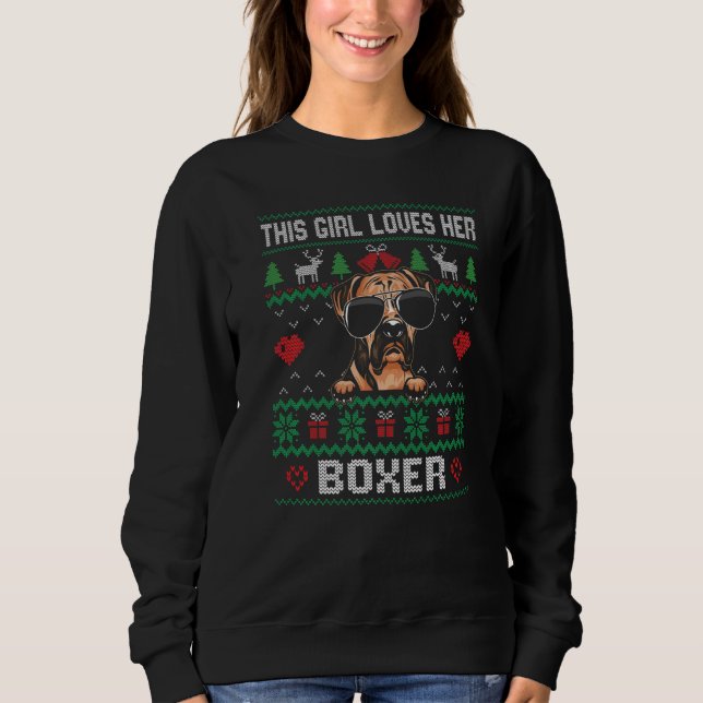 Sudadera Boxer Girl Cool Ugly Christmas for Dog Mom Premium (Anverso)