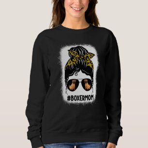 Sudadera Boxer Mom Messy Bun Hair Leopard Print Glasses Dog