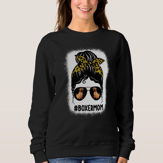 Sudadera Boxer Mom Messy Bun Hair Leopard Print Glasses Dog (Anverso)