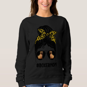 Sudadera Boxer Mom Messy Bun Hair Leopard Print Glasses Dog