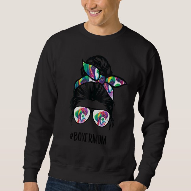 Sudadera Boxer Mom Messy Bun Hair Sunglass Boxer Dog Tie Dy (Anverso)