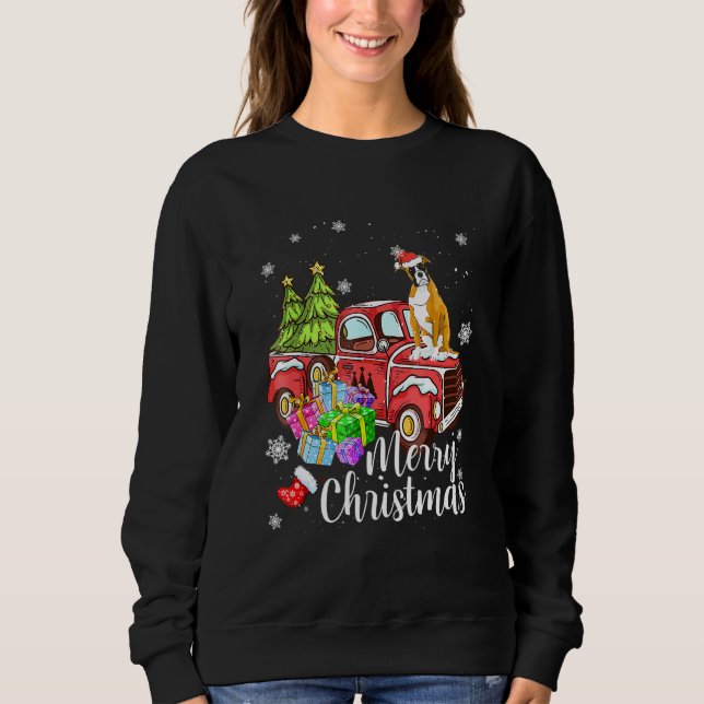 Sudadera Bóxer montando camión rojo de Navidad Feliz Navida (Anverso)