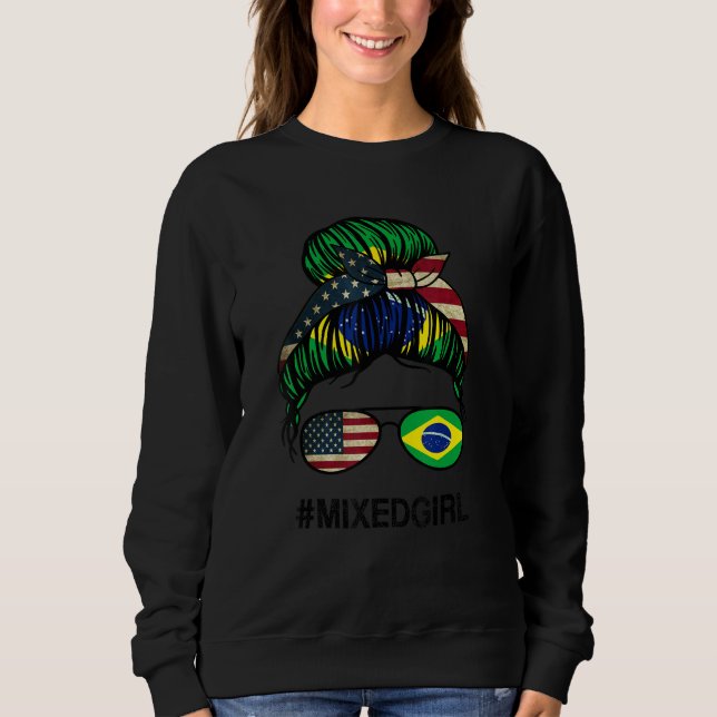 Sudadera Brazil American Flag   USA Brazilian Messy Bun (Anverso)