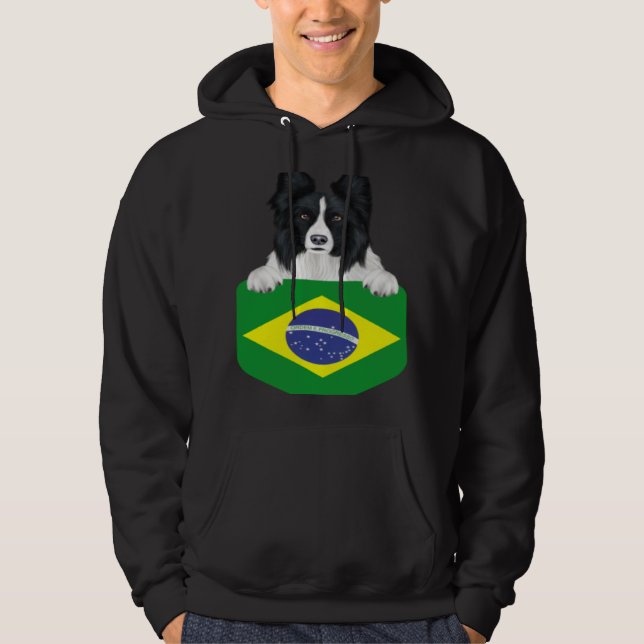 Sudadera Brazil Flag Border Collie Dog In Pocket (Anverso)