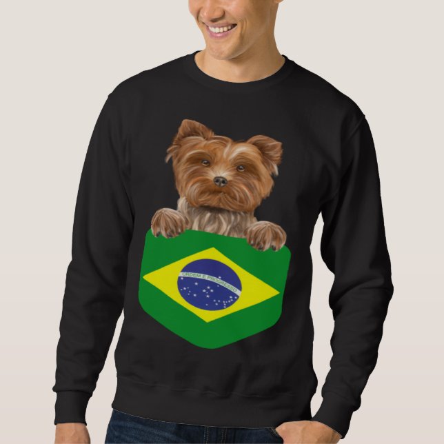 Sudadera Brazil Flag Yorkshire Terrier Dog In Pocket (Anverso)