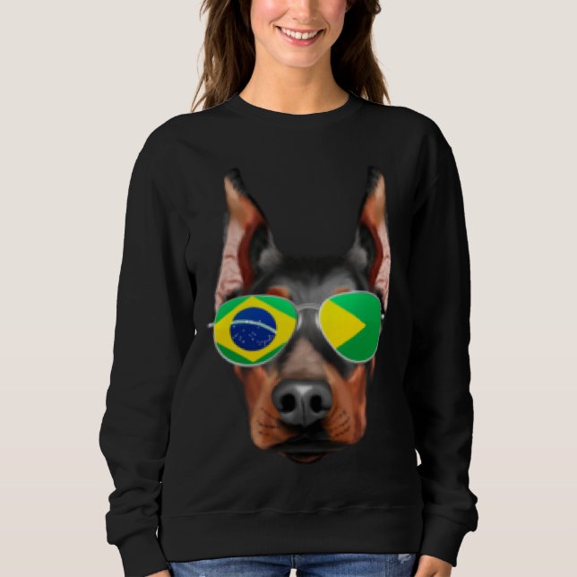 Sudadera Brazilian Flag Doberman Pinscher Dog Brazil Pocket (Anverso)