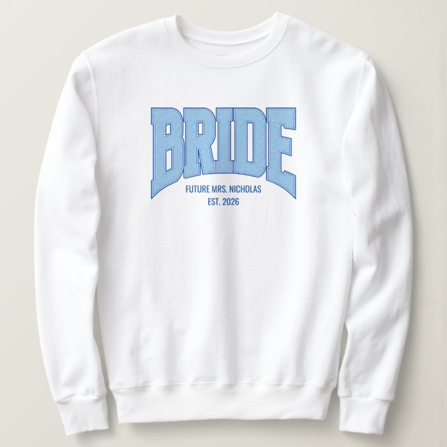 Sudadera BRIDE Faux Glitter Varsity Engagement Bridal (Anverso del diseño)