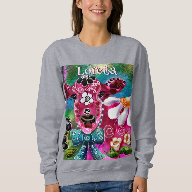 Sudadera Brillante vaca floral rosa negro Verde azulado per (Anverso)