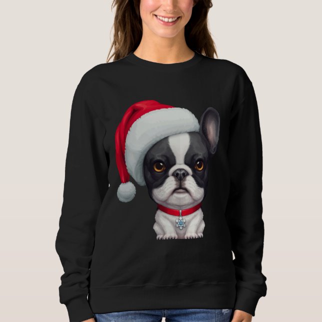 Sudadera Brindle Pied French Bulldog in Santa Hat Christmas (Anverso)