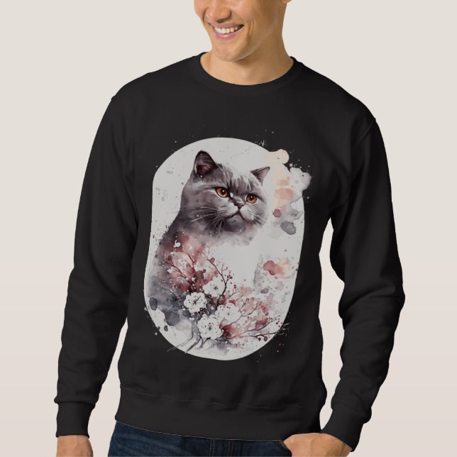 Sudadera British Shorthair Cat Japanese Cherry Blossom Saku (Anverso)