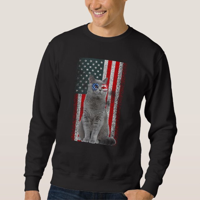 Sudadera British Shorthair Cat US Flag Sunglasses Independe (Anverso)