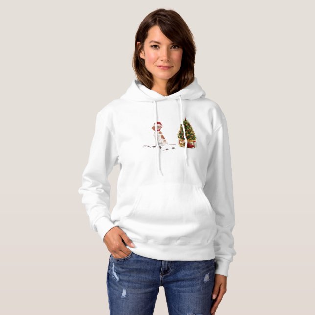 Sudadera Brittany Perro Divertido de Navidad y Árbol (Anverso completo)