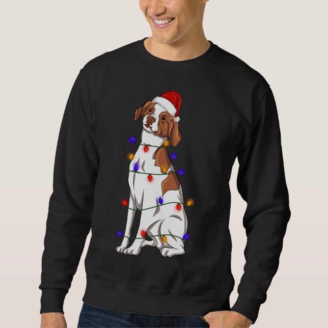 Sudadera Brittany Spaniel Perro con Navidades Gorras Luces (Anverso)