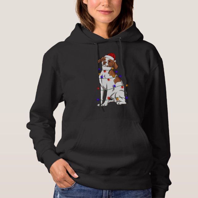 Sudadera Brittany Spaniel Perro con Navidades Gorras Luces (Anverso)