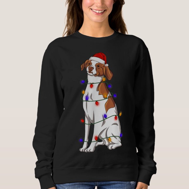 Sudadera Brittany Spaniel Perro con Navidades Gorras Luces (Anverso)