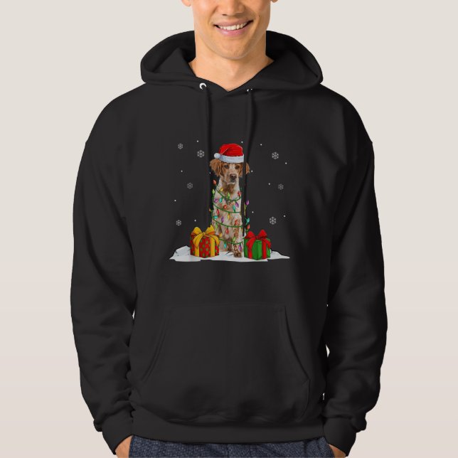 Sudadera Brittany Spaniel Santa Christmas Tree Encende Navi (Anverso)