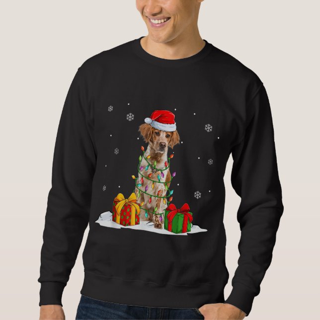 Sudadera Brittany Spaniel Santa Christmas Tree Encende Navi (Anverso)