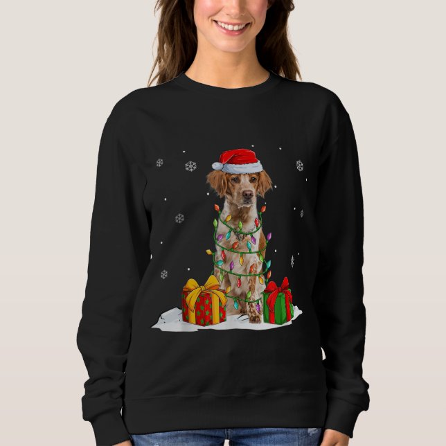Sudadera Brittany Spaniel Santa Christmas Tree Encende Navi (Anverso)