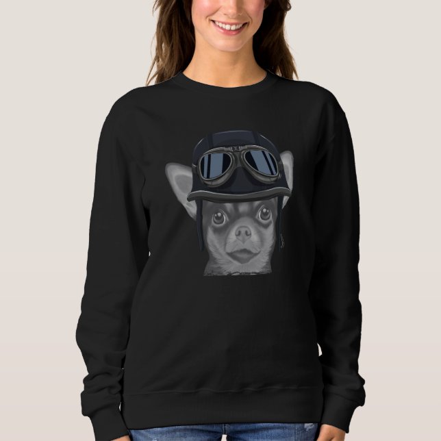 Sudadera Brown Chihuahua Wearing Vintage Motorcycle Helmet (Anverso)