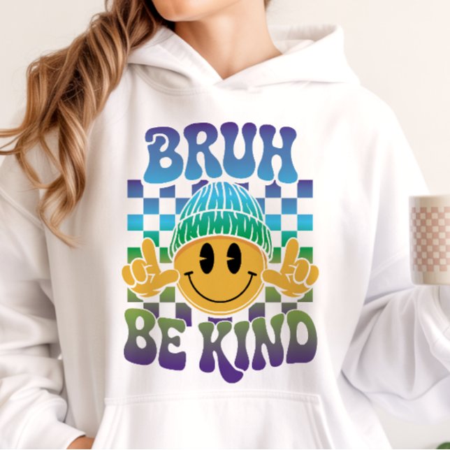 Sudadera Bruh Be Kind Happy Face Beanie Blue Green (Subido por el creador)