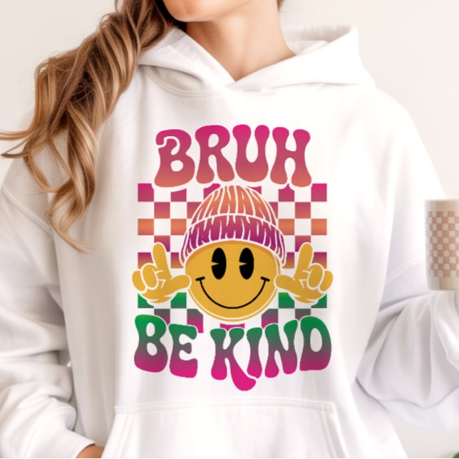 Sudadera Bruh Be Kind Happy Face Beanie Magenta Green (Subido por el creador)