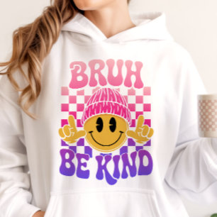 Sudadera Bruh Sé Bueno Gorro Feliz Cara Rosa Púrpura
