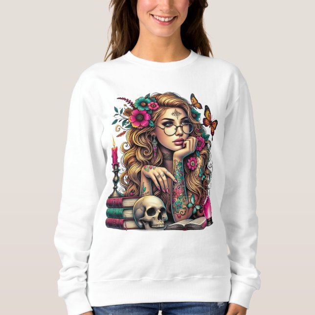 Sudadera Bruja boho con libros, regalo para ella (Anverso)