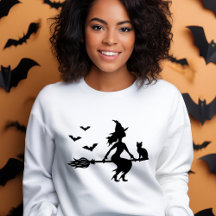 Bruja Con Gato Y Bats Black Silhouette Halloween