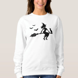 Sudadera Bruja Con Gato Y Murciélagos Silueta Negra Hallowe