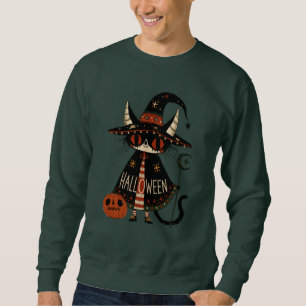 Sudadera Bruja de Halloween Gato y Calabaza
