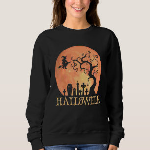 Sudadera Bruja de Halloween volando sobre un cementerio ilu