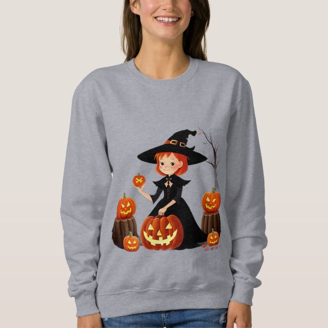 Sudadera Bruja de Halloween y diversión en la cosecha de ca (Anverso)