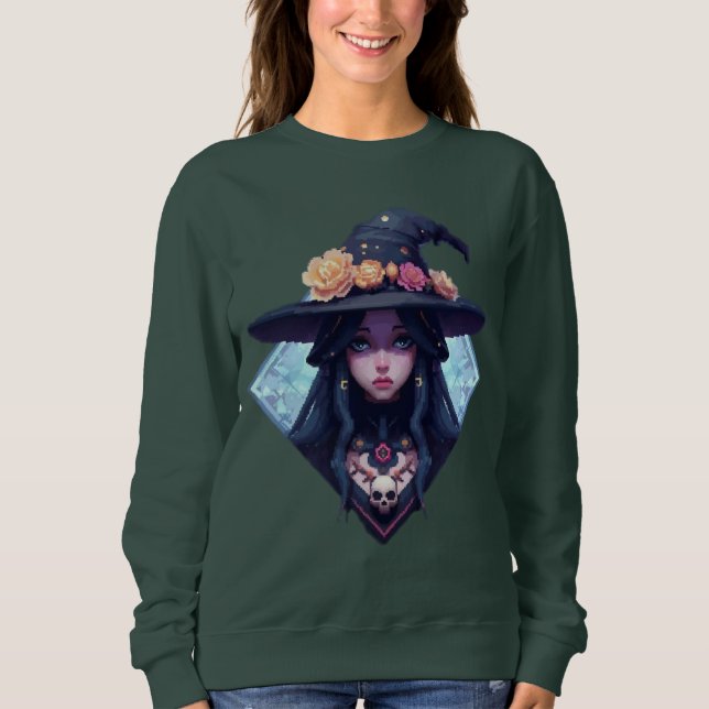 Sudadera Bruja de Pixel con gorra floral (Anverso)