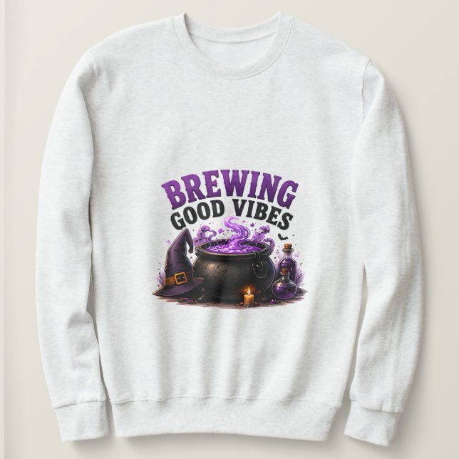 Sudadera ✨ Bruja Divertida Preparando Dichos de Halloween � (Anverso del diseño)