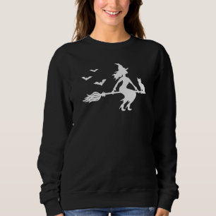 Sudadera Bruja En Una Escoba Con Gato Y Murciélagos Hallowe