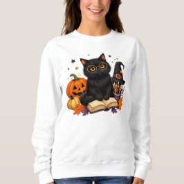 Sudadera Bruja Gato Negro Profesora Halloween Parche de Cal